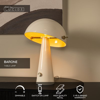 Lucide BARONE - Table lamp - Ø 38 cm - 1xE27 - Taupe | Vibes